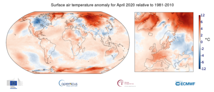 Globale temperaturer, april 2020