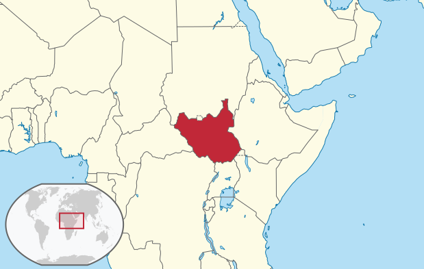Kart: Sør-Sudans plassering i Afrika