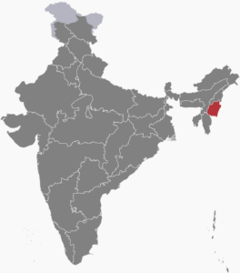 Kart over India viser at Manipur ligger nord-øst i landet.